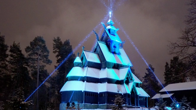 PROLIGHTS PANORAMAs light up 12th Century Norwegian Stave Church